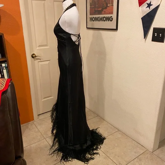 Old time feather trimmed long dress gown - Picture 4 of 8